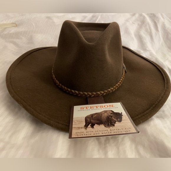STETSON Cowboy Hat Genuine Buffalo Fur Water Resistant Sz 6 7/8 Brown NWT new!